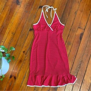 Retro Jodi Kristopher Red & White Polka Dot Halter Top Ruffle Dress Size L NWT